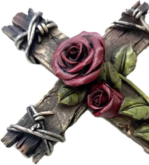 Polly House Rose with Wood Look Resin 10" CROSS Wall Cross for Home Decoration and Great for Gifts...