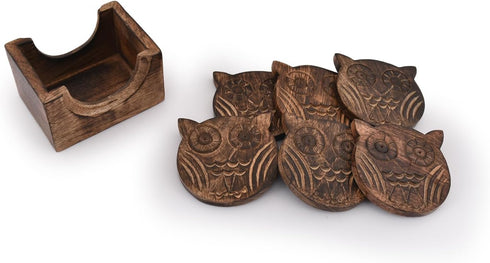 NIRMAN Wooden Crafted Coaster Set of 6 with Coasters Holder for Drink Bar Coaster Tea Coffee Mug Tabletop Barware Drink Handmade Dining Home Decor...