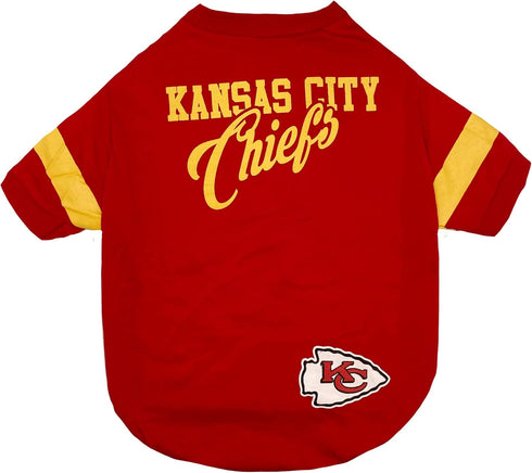 NFL Kansas City Chiefs T-Shirt for Dogs & Cats, Large. Football Dog Shirt for NFL Team Fans. New & Updated Fashionable Stripe Design, Durable & Cu...