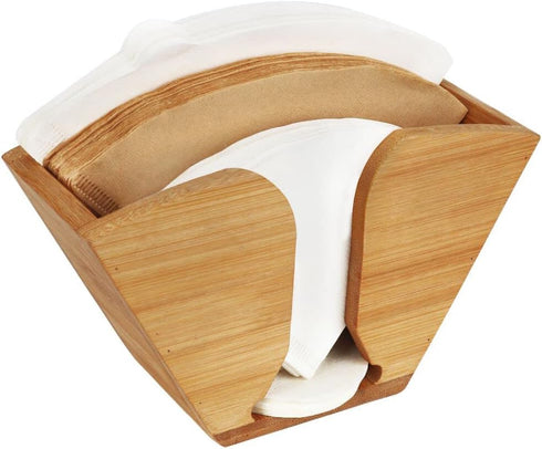 Unibene Bamboo Coffee Filter Holder, Coffee Paper Storage Container Dispenser Rack Shelf for Aeropress, Chemex, Hario V60 and Melitta Cone Filters...