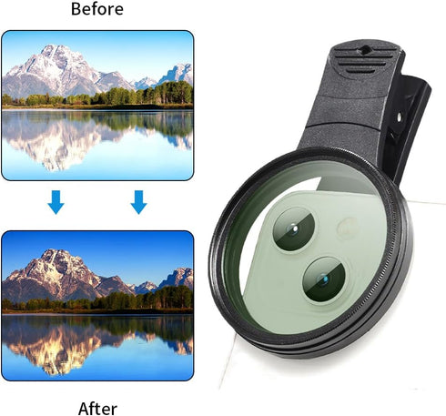 52mm Clip-on CPL Phone Camera Lens Filter, Phone Lens Filter Kit, Universal CPL Filter Compatible with iPhoneSamsung/Android Smartphones(Size:52mm...