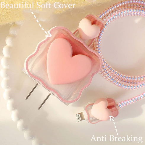 ZOSTLAND 5 in 1 DIY 18W 20W Heart Shape Protector Data Cable USB Charger Line Earphone Wire Saver Organizer Compatible with iPhone 11 12 13 14 15 ...