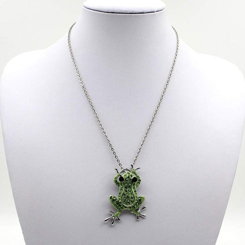 VALICLUD 3D Green Frog Necklace for Women Crystal Frog Jewelry Frog Brooch with Silver Chain Alloy Frog Stuff Animal Frog Jewelry Frogs Charm (5. ...