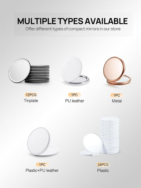 Compact Mirror for Purse, Double-Sided 1X/2X Magnifying Metal Pocket Makeup Mirrors(Round, Silver)...