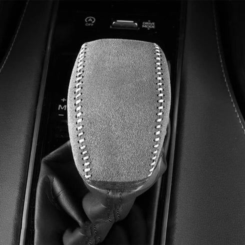 Leather and Suede Car Gear Shift Knob Cover for 2019 2020 2021 2022 Toyota RAV4,Black with Beige Stitiches...