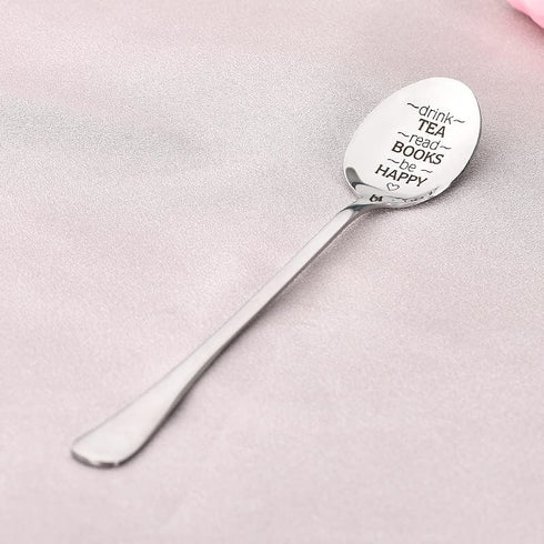 Tea Book Lovers Gifts Spoon for Women Men Drink Tea Read Books Be Happy Spoons for Tea Lover Book Reader Friendship Gifts for Girls Boys Graduatio...