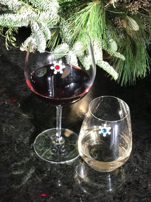 Crystal Snowflake Magnetic Wine Glass Charms & Markers for Christmas or Holiday Parties and Gifts- Set of 8...
