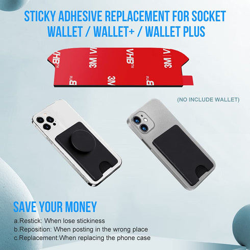 10pcs Sticky Adhesive Replacement for Pops Wallet+ & Wallet Plus Base, Socket Wallet Case Back Sticker Pads, 3M VHB Double-Sided High Stickiness S...