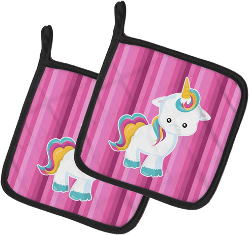 Caroline's Treasures BB6806PTHD Pink Stripes Unicorn Pair of Pot Holders Kitchen Heat Resistant Pot Holders Sets Oven Hot Pads for Cooking Baking ...