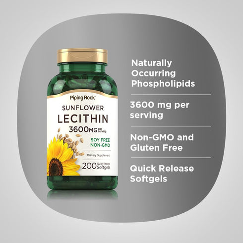 Piping Rock Sunflower Lecithin Softgel Capsules | 200 Count | Rich in Phosphatidylcholine | Soy Free, Non-GMO, Gluten Free...