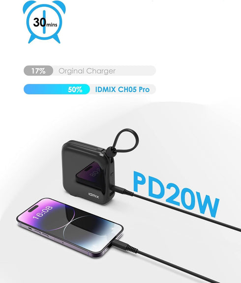 Power Bank 10000mAh with MFI Cable, AC Foldable Portable Charger, 20W Fast Battery Pack with USB-A Output, USB-C output, Compatible for iPhone 15,...