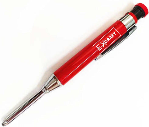 Red Premium EXcraft Metal Mechanical Carpenter Pencil Deep Hole with Built-in Sharpener For Architect Construction Carpentry Making Scribe Tools...