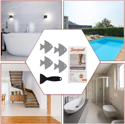 Bathtub Stickers Non-Slip, 24 PCS Safety Shower Treads Adhesive Appliques with Premium Scraper (Gray)...