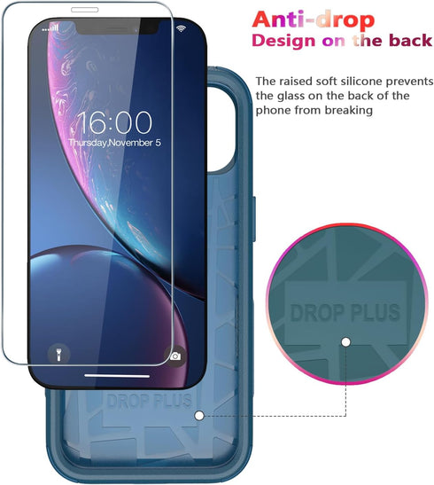 Diverbox Designed for iPhone Xr case with Screen Protector Heavy Duty Shockproof Shock-Resistant Cases for Apple iPhone Xr Phone (Blue+Screen Prot...