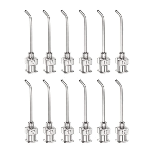 12pcs Dispensing Needles, 17 Gauge 1" Stainless Steel Blunt Tip 45 Degrees Bent Dispensing Needles with Luer Lock Connector for Ink Cartridges,Glu...