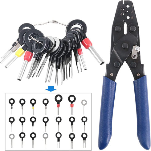 Glarks Pin Terminals Tool Set, A Crimper Tool and 21Pcs Pin Terminals Removal Key Tools for Car Auto Wire Connector Terminal Pin Crimping and Extr...