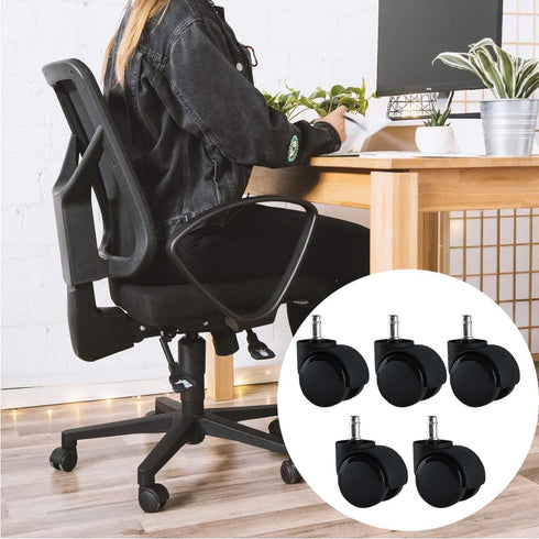 5pcs Chair Wheel, Office Chair Wheel Smooth Heavy Duty Universal Dual Caster Gaming Plastic(Black)...