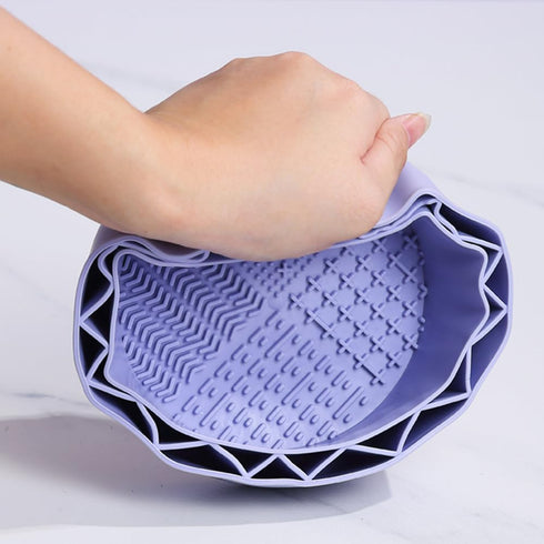Makeup Brush Cleaner, Sillicon Brushes Cleaning Mat Brush Holder Bowl Prtable Cleaning Tool (Purple)...