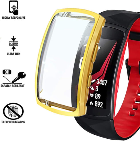 Compatible with Samsung Gear Fit2 Pro/Fit 2 Screen Protector Case Plated Ultra-ThinTPU 360° Whole Body Screen Protector Full Bumper Cover Shell (G...