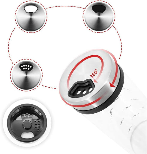 2 Pack Salt and Pepper Shakers, 300ml Spice Jars with Shaker lids, Salt Shakers Glass with Adjustable Pour Holes, Stainless Steel Seasoning Contai...