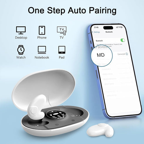 Invisible Sleep Wireless Earphone, Sleeping Earbuds for Side Sleepers Built-in Mic, Earbuds for Sleeping with Type-C Fast Charging Case (White)...
