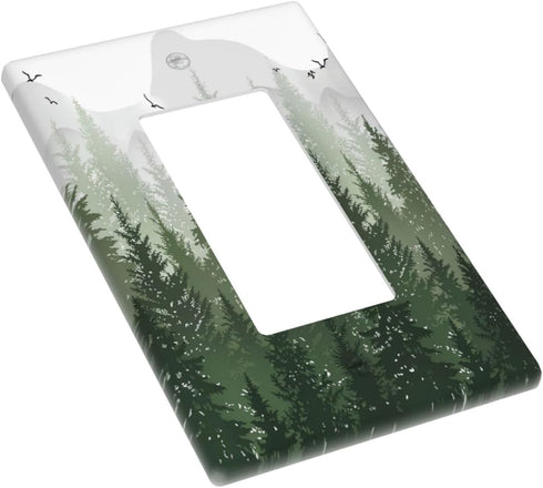 Rustic Green Forest 1 Gang Single Rocker Light Switch Cover Pine Tree Foggy Mountain Landscape Decorative Wall Plate Electrical Switchplate Recept...