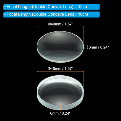 PATIKIL 10cm Focal Length 40mm Double Convex and 10cm Focal Length 40mm Double Concave Lens 1 Set, 2 Pack Glass Optically Polished Round Edges Len...