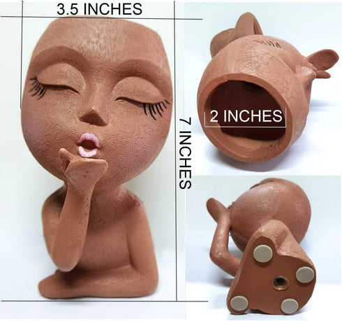Face Planter, Head Planter, Women Faces Flower Pots, Plant Pots, Small Kissing Succulent Pots for Indoor Outdoor Plants, Cute Vase Home Decor, Bro...