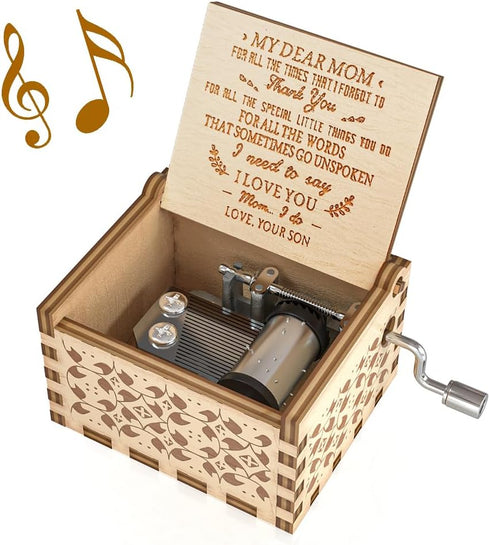 You are My Sunshine Music Box, Gift for Mom from Son, Wood Laser Engraved Vintage Music Boxes, Unique Best Gift for Mother's Day, Birthday/Christm...