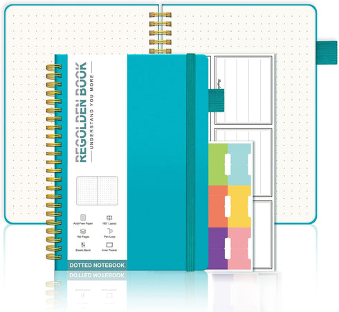 Regolden-Book Spiral Ruled Notebook, Ruled Lined Hardcover Journal for Note Taking (Teal, Dotted)...