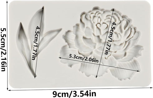 Peony Flower and Leaves Silicone Fondant Mold for Cake Decoration Chocolate Cupcake Topper Candy Sugar Craft Polymer Clay Gum Paste...