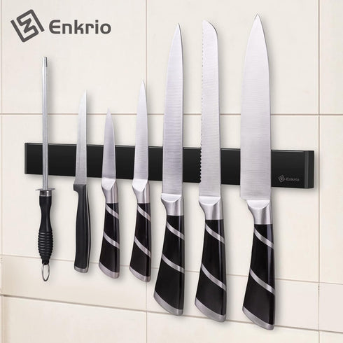 Magnetic Knife Holder for Wall, Enkrio 16 Inch Black Stainless Steel Knife Magnetic Strip No Drilling, Kitchen Magnet Knife Holder Strip Knife Rac...