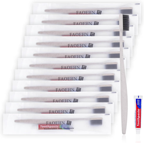 Disposable Toothbrushes with Toothpaste Pack of 60,Straw Apricot Toothbrush in bulk with 10g Toothpaste Individually Wrapped Disposable Travel Too...