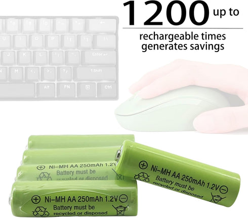 12 Counts AA 250mAh NiMH Rechargeable Batteries,1.2V Double A Battery for Garden Landscaping Solar Lights...
