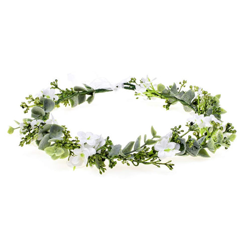 Vividsun Bridal Green Leaf Crown Bohemian Headpiece Floral Headband Photo Prop (white flower)...