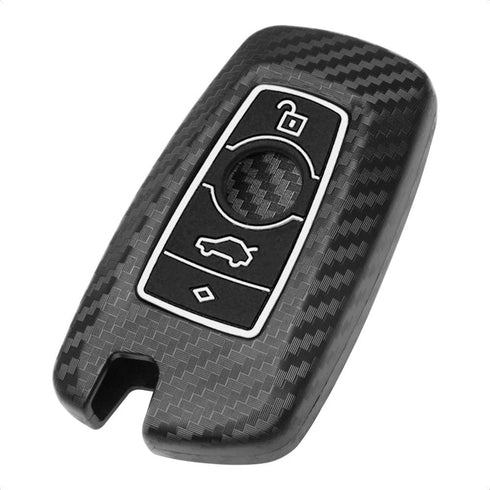 TANGSEN Smart Key Fob Case Cover Compatible with BMW 1 3 4 5 6 7 Series GT3 GT5 M5 M6 X3 X4 3 4 Button Keyless Entry Remote 3D Twill Weave Carbon ...