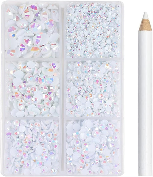 4000pcs Resin AB Flatback Rhinestones for Nails Art Crafts Glitter 2/3/4/5/6mm Round Jelly Rhinestones in A Box with Pickup Pen,Gems Crystals for ...