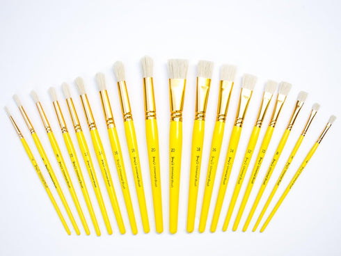 Jerry Q Art 18 pcs Pure Natural Hog Bristle Brush Set for Oil, Acrylic, Tempera. Short Wood Handles JQ181...