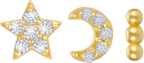 Set of 3 Single Studs in Sterling silver 925 Sterling Silver 18K Gold Plated Small Stud Earrings Set | Screw Back Studs | Tiny Cartilage Earring |...