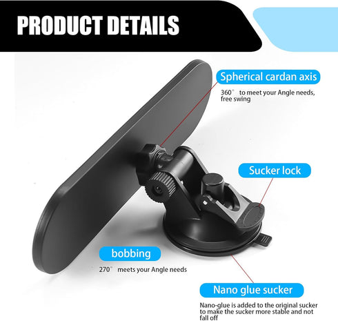 1 PC Car Interior Rearview Mirror, 8.66" x 2.55" Strong Adhesive Suction Cup HD Windshield Rear Flat Glass Mirror, Decorative Modification Accesso...