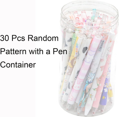YIKANGHENG 30 Pcs Fine Point Cute Pens With a Pen Holder, 0.5mm 30 Different Random Styles Black Ink Kawaii Gel Pens for Office, Study, Gift and H...