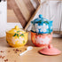 FUYU Hand-painted Flower Ceramic Condiment Pot Seasoning Jar Sugar Bowl with Lid and Spoon...