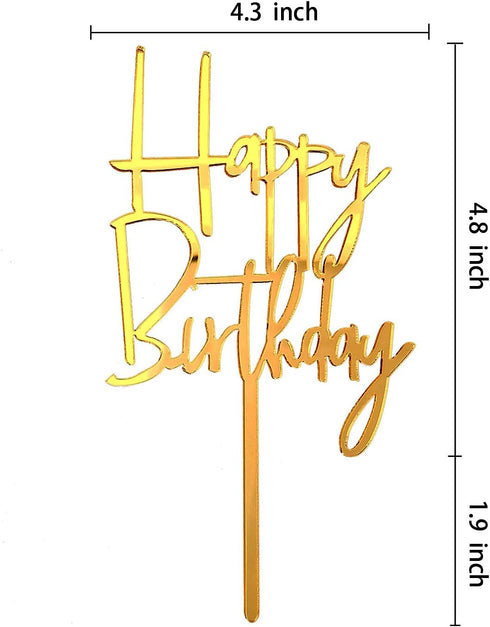 Happy Birthday Cake Topper for Birthday Party Decorations - Mirror Gold Acrylic...