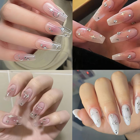 Shiny Crystal Star Nail Stickers for Nail Art, 6 Sheets Shiny White Silver Stars Nail Decals 3D Self-Adhesive Star Nail Designs Sticker Nail Tips ...