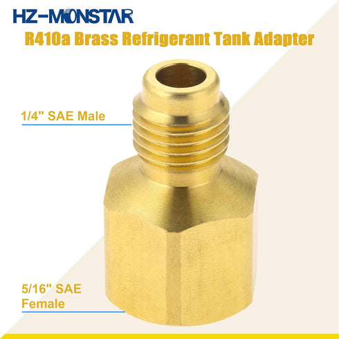 R134A R22 Brass Refrigerant Tank Adapter, R410a Vacuum Pump Adapter Fitting with 5/16" Sae Female x 1/4" Sae Male R12 R134A Tank Adapter Fits for ...