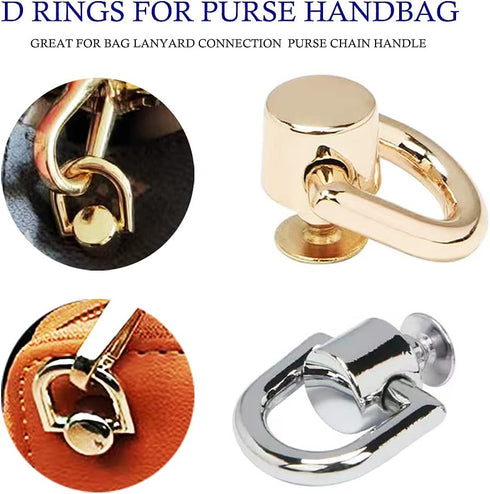 Uayeatye D Rings for Purse Hardware for Bag Making, 8 PCS Metal D Ring and Stud Screw, 360 Degree Rotatable D Rings for Purse, Bag Hardware, Dog B...