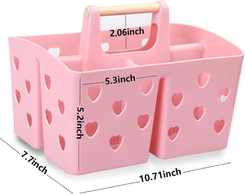 Anyoifax Portable Shower Caddy Plastic Basket with Wood Handle Divided Shower Tote Storage Organizer with Compartments for Bathroom, College Dorm,...