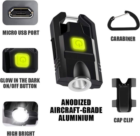 LED Small Flashlight, 500Lumens Bright Mini Keychain Light, Portable USB Rechargeable Pocket Lights with 3 Modes Compact Baseball Cap Lights Indoo...