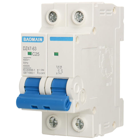 Baomain Miniature Circuit Breaker 2 Pole DZ47-63 C25 AC 230V 25Amp 400V DIN Rail Mounting MCB 2P (25 Amp)...