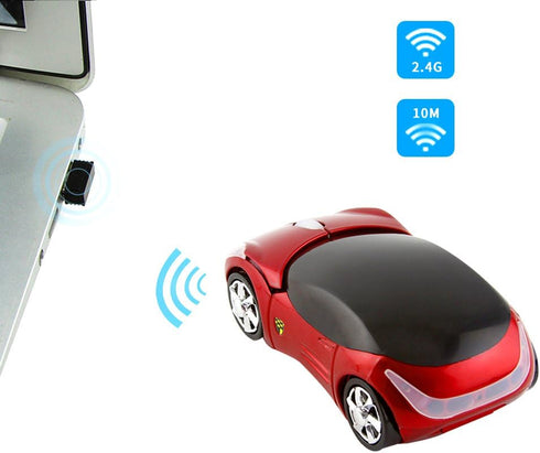 2.4GHz Wireless Mouse Cool 3D Sport Car Shape Ergonomic Optical Mice with USB Receiver for PC Laptop Computer Women Small Hands (Red)...